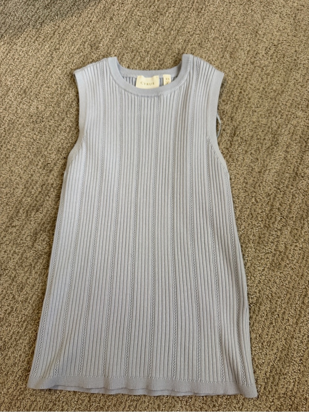 Cyrus Light Blue Pointelle Ribbed Knit Sleeveless Top